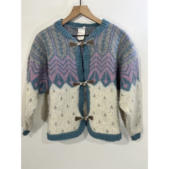 Vtg Wool Grandma Nordic Chunky Knit Scandi Cottage Whimsical Fair Isle Sweater L - Picture 1 of 14